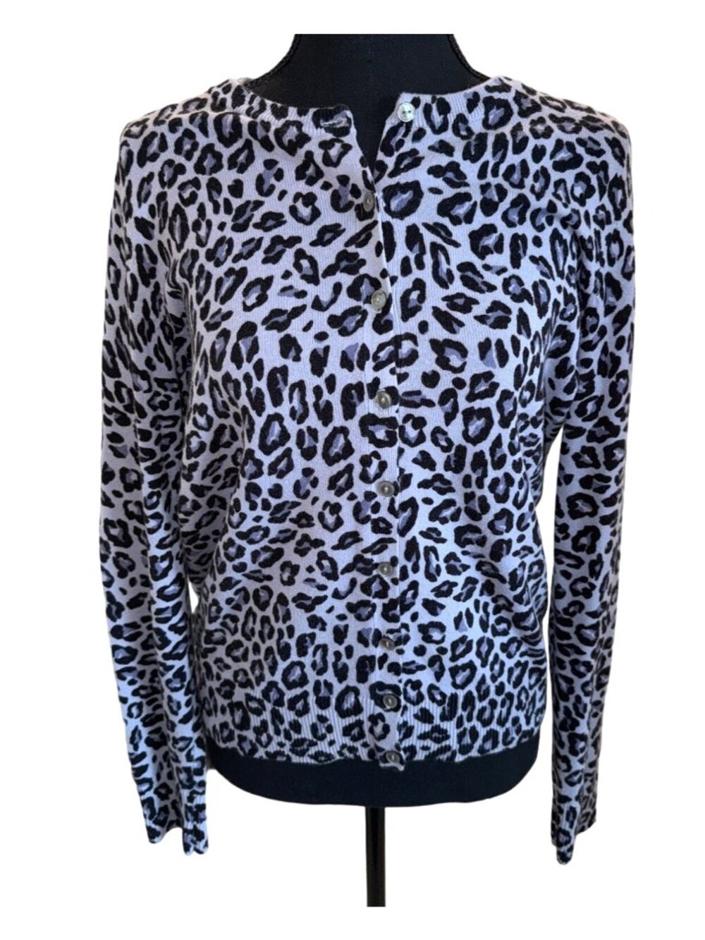 Croft & Barrow Grey Leopard Print Lightweight Cardigan Sweater Womens S Preppy